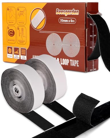 Beesgarden Heavy Duty Hook and Loop Adhesive Tape 30mm x 6m with Dispenser, Extra Strong Double Sided Stick On Tape for Room Décor & Home, Office,Desk, Garage, Car Carpet Sofa Picture Frame