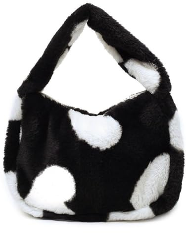 Plyschväska, fluffig crossbody-väska för kvinnor och flickor, 1 st, topphandtagsväska, plyschhand, shoppingväska, höst, vinter för kvinnor, 4-svart, Taille unique