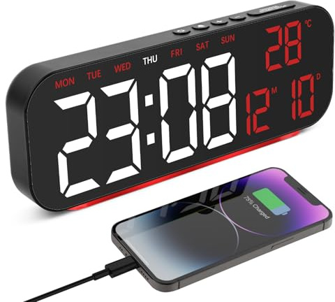 Foyucool Digitaler Wecker Netzbetrieb für Tiefschläfer | LED Tischuhr für Nachttisch mit Batterie-Backup, 4 Helligkeiten, Ambiente Nachtlicht, Dual-Alarm, Timer, USB-Stromversorgung