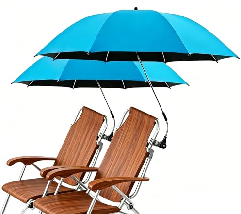 2Pcs Chair Parasols with Adjustable Clamp, UPF 50+ Chair Umbrella with Universal Clamp, 360 ° Adjustable Umbrella for Chair, Shade Umbr-ella, Garden Parasol Portable, Camping Chair (Light blue)