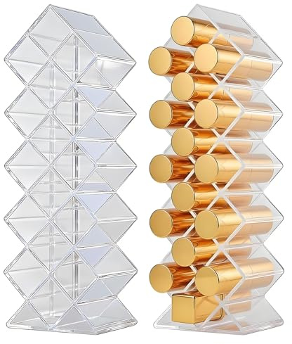2 Stück Lippenstift Organizer 32 Fächer Lipgloss Halter Acryl Transparent Fisch Design Kosmetik Organizer Lipstick Organizer Aufbewahrung Make-up Organizer für Schminktisch Bad Büro Zubehör