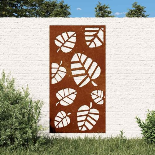 LoogCape trädgårds-väggdekoration 105 x 55 cm cortenstål bladdesign väderbeständig rostfritt stål väggkonst för trädgårdsstaket väggdekoration hållbar metallbild