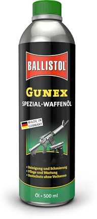 BALLISTOL 22050 GUNEX Waffenöl 500ml Flasche – Temperaturbeständiges Waffen-Pflege-Öl – Reinigung, Wartung, Rostschutz