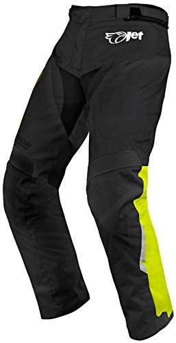 Pantaloni da motociclista in tessuto impermeabile e antivento con protezioni, Schwarz/leuchtend gelbes, 54 Lang / Weite 38 Länge 34 (2XL)