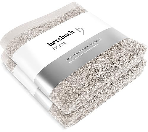 herzbach home Premium Handtücher 50 x 100 cm 2er-Set (Sandgrau) – Hochwertige, weiche & saugstarke Handtücher in Bester Qualität – 100% natürliche Baumwolle