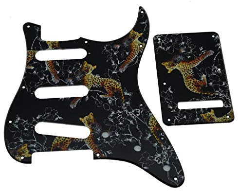 Kaish Schlagbrett für Stratocaster mit 11 Löchern, SSS, 3D-Druck, Kunststoff, ST Rückenplatte, Trem Cover, passend für USA/Mexican Fender Stratocaster Leopardenmuster