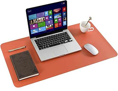 ARNTY Tappetino Scrivania,Tappeto Scrivania Copri in Similpelle PU,Grande Tappetino per Scrivania PC Proteggi Scrivania Doppia Facciata per Ufficio e Casa (Azzurro&Arancio, 60 * 35cm)