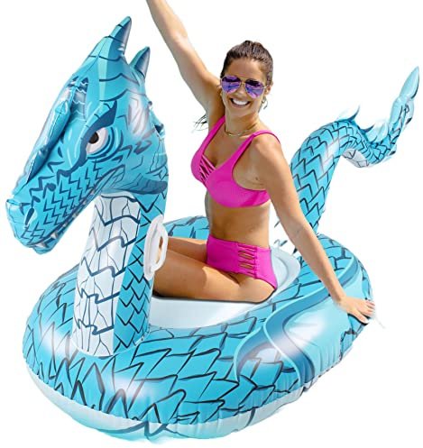 Monsoon [Dragon] Inflatable Pool Floats for Adults Large Ride-On Swimming Pool Float Floatie with Handles - Blue