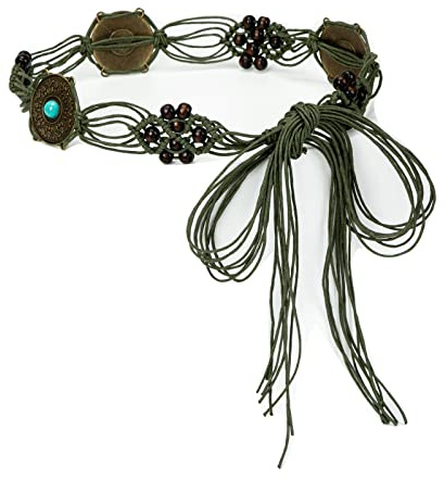 ILuvatar Cinturón de mujer con borla anudada Cinturón ancho de metal U11 Mujer Estilo Bohemio Cuerda Trenza Cintura, verde oliva, 175 cm