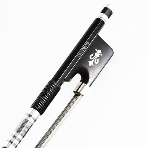 Vingobow 4/4 Full Size Cello Bow - Black & White Hair Mixed Design, Advanced Carbon Fiber, Perfect Sound & Well Balanced