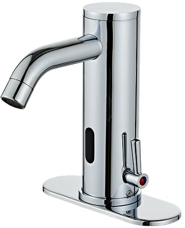 HHOOMMEE Automatic Touchless Bathroom Sink Faucets Sensor Motion Activated Hands Free Commercial Faucet with Hole Deck Plate Temperature Control Rod Infrared Auto Mixer for Vanity Basin Bath（Chrome）