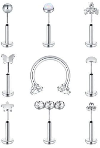 MODRSA 16G Durchsichtig Acryl Chirurgenstahl Lippenpiercing Stud Labret Piercing Tragus Helix Piercing Bioflex Lippen Retainer Conch Piercing Ohrstecker