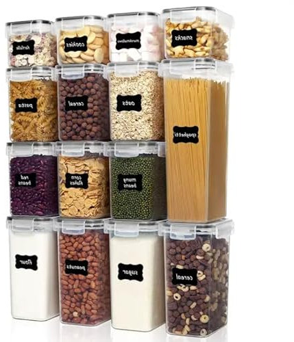 F3CH'D Airtight Food Storage Containers – 15 Piece Set - Kitchen & Pantry Organization, BPA Free Plastic with Durable Lids, Leakproof, Ideal for Dry & Wet Foods - Reusable Labels, Marker & Spoon Set