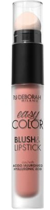 Deborah Milano Rouge & Lipstick Easy Color, 04 Peach Dreams, mit Hyaluronsäure und Mandelöl, Intensive Farbe und langer Halt auf Wangen und Lippen, 30 ml
