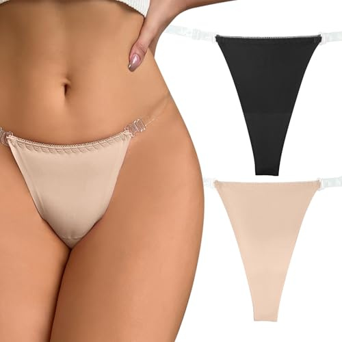 FEOYA Invisible Thongs for Women Clear Straps Thong T-Back invisible underwear G String Thongs Briefs 2 Pack M