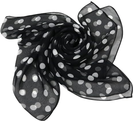 Sciarpa da donna in chiffon, da sposa, a pois, elegante e leggera, per matrimoni, serate, feste, colore bianco e nero, 50 x 160 cm