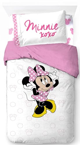 Jay Franco Disney Minnie Mouse - Juego de cama individual de 3 piezas, 100 % algodón, incluye funda de edredón, sábana bajera y funda de almohada