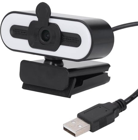 Cámara Web para PC, Cámara Web Full HD 1080P con Micrófono y Anillo de Luz, Rotación de 360°, Gran Angular de 120°, Cámara Web USB 2.0 Plug and Play para Conferencias de