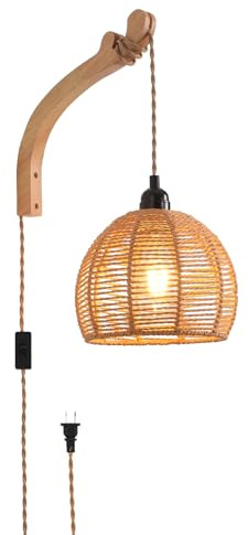 CAFULAM Plug in Wall Sconce,Farmhouse Wicker Wall Lamp Plug in,Hand Woven Rattan Wall Light Farmhouse Rustic Boho Sconces Wall Lighting for Living Room Bedroom