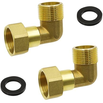 MIPIACE 2 Stück 3/4 Zoll Winkel 90 grad Messing Fitting Winkelverschraubung | Messing Beweglich IG/AG Verschraubung mit 2 Gummidichtungen Gewindefitting für Wasserinstallationen Geeignet Pipeline