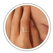 Turandoss Regalos de San Valentín para ella, anillos de letras ajustables chapados en oro de 14 quilates que no se deslustran para mujer, apilables, a la moda, únicos, abiertos, regalos de San
