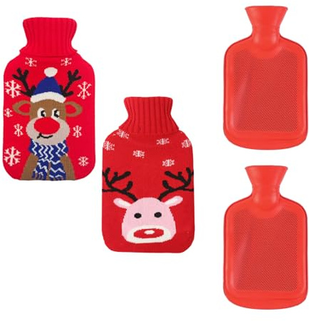 Fyfjur Pequeño Bolsa de Agua Caliente con Cubierta, 2 Piezas 500 ml Botellas de Agua Caliente Botella de Goma y Funda de Punto Extraíble para Espalda,Cuello,Cintura,Piernas,Cama Caliente