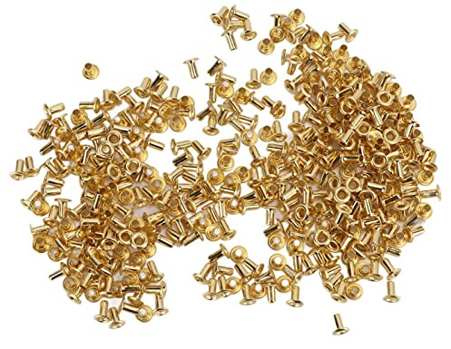 Rivets creux 500 pièces | Oeillets en laiton pour l'artisanat du cuir et les vêtements | Rivets métalliques DIY pour sacs, ceintures, jeans | Résistant à l'oxydation, bavure - (4.8x2.3x5.5mm)