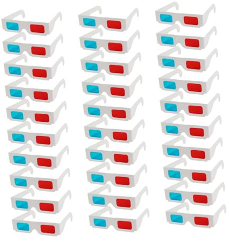 YOSADIER Gafas 3D de Cartón Color Claro Lentes Anaglifo Rojo y Azul, Desechables, Tamaño Compacto, Pack 30 Unidades para Cine, Vídeo y Uso Infantil y Adulto