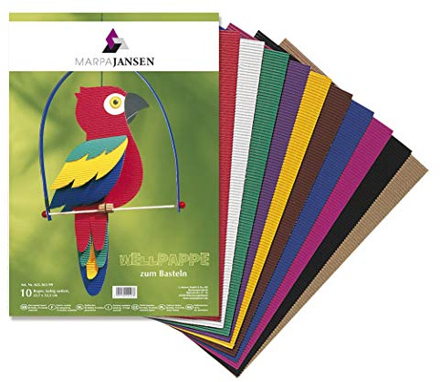 MarpaJansen Bastelmappe Wellpappe - E-Welle - zweiseitig farbig - (22,5 x 32,5 cm, 10 Bogen) - 10-farbig sortiert