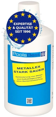 PoolsBest MetallEx 1L I Reinigungsmittel gegen Kalk & Metall im Pool I Pool Reiniger für kristallklares Poolwasser I hochwertiger Metall- & Kalkentferner I Poolreiniger stark sauer I Pool Entkalker