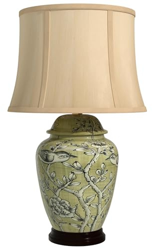 Red Lantern 25 Jade Green Birds and Flowers Lamp