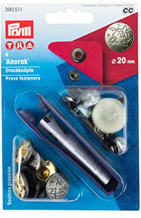 PRYM 390511 Nähfrei-Druckknopf Anorak Excursion Messing 20 mm mattsilber