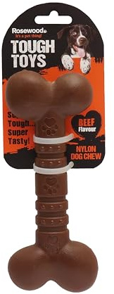 Rosewood Small Beef Bone – Durable Nylon Chew Toy for Small Dogs <10kg | Promotes Dental Hygiene | Long-Lasting Chicken Flavour | 12cm Bone Shape