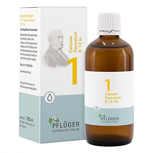 PFLÜGER Schüßler-Salz Nr. 1 Calcium fluoratum D12 Tropfen, 100 ml | Das Salz der Haut und des Bindegewebes, Schüssler Salze, glutenfrei, geeignet bei Lactoseintoleranz, Arzneimittel