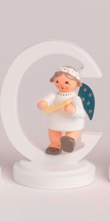 Rudolphs Schatzkiste Miniaturfigur Engel mit Buchstabe C BxTxH= 5x4x7cm NEU Holzfigur Winter Weihnachten Alphabet Buchstaben Holz Seiffen Erzgebirge Holzgestaltung Miniatur Figuren Seiffen