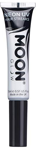 Moon Glow Mechas de color neón UV | Máscara para el pelo - Tinte temporal lavable | Color neón brillante, brilla bajo la luz UV Blanco 15 ml (Paquete de 1)