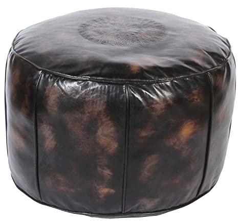 Casa Moro Marokkanisches Leder-Sitzkissen Asli Braun Ø 52cm x Höhe 35cm Fußhocker Pouf mit Füllung Echtleder Polster-Hocker Sitzpouf Sitzhocker MO4147