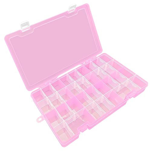 DUOFIRE Sortierbox, 34 Grids Aufbewahrungsbox aus Kunststoff für Ohrringe,Sortierboxen für Kleinteile,Abnehmbares Gitterfach für Schmuck, Perlen,Ohrring,Werkzeug,Angelhaken,Kleines Zubehör (Pink)