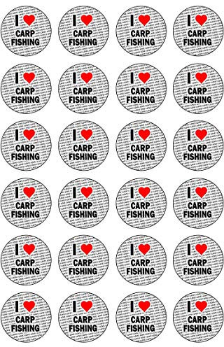 AK Giftshop I Love Carp Fishing - 24 Edible Cupcake Toppers Cake Decorations - Easy Precut Circles