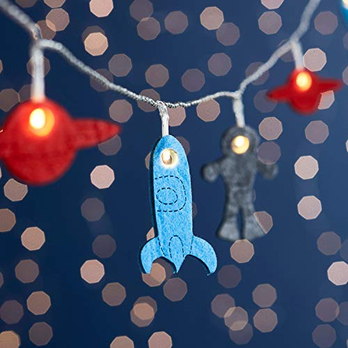 Lights4fun 12er LED Filz Weltall Lichterkette Kinderzimmer batteriebetrieben Timer Kinderzimmer Deko Mädchen Nachtlampe Kinderzimmer Deko Junge Nachtlicht Batterie