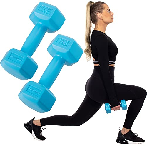 SPRINGOS Hanteln Set Hexagonal 2 x 1 kg Blaue Kurzhanteln mit Bitumenfüllung für Bodybuilding, Fitness und Gymnastik
