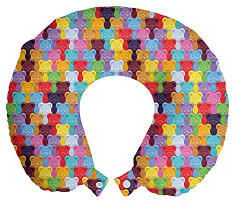 ABAKUHAUS Colorato Cuscino da Viaggio, Gummy Bears bambini Tile, Accessorio in Schiuma di Memoria per Viaggio, perfetto per Auto Aereo Ufficio e Domestico, 30x30 cm, Multicolore
