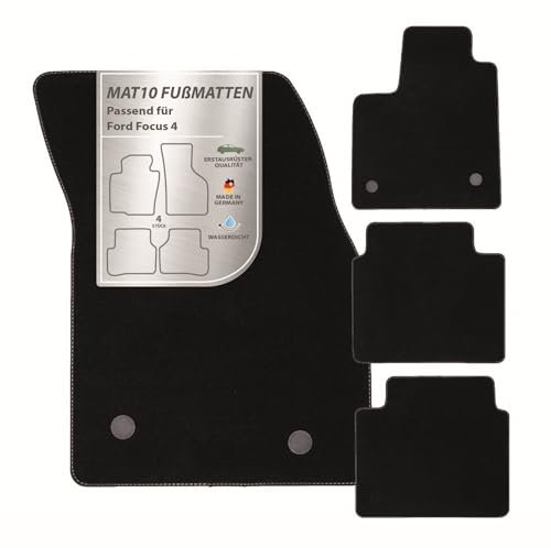 MAT10 – Auto-Fußmatten passend für Ford Focus 4 (ab BJ 09/2018) aus Velours | 4-teiliges Automatten Set | langlebige Erstausrüsterqualität, Made in Germany, Schwarz