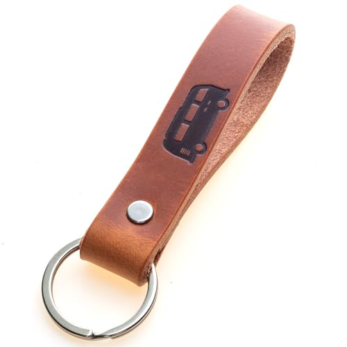 ELBERCRAFT® nyckelring läder nyckelarrangör för din nyckelväska nyckelring tillverkad i Tyskland brun gravyr guld svart, Camper, 12 cm, Retro