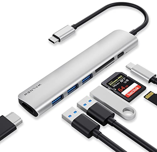WALNEW USB C Hub 7 in 1 Adapter mit 4K 60Hz HDMI,100W PD,SD/MicroSD Kartenleser,USB 3.0 * 3,Thunderbolt 4 Dock,Docking Station USB C für MacBook Pro/Air,iPad Pro/Air,Galaxy Tab,Surface,Chromebook