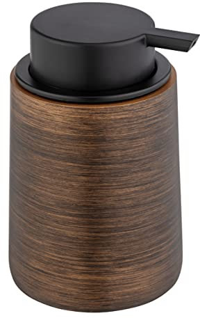 WENKO Seifenspender Mod. Palena, nachfüllbarer Pumpspender aus dem hochwertigen Kunststoff Polyresin mit breitem Pumpkopf für bis zu 250 ml Flüssigseife oder Spülmittel, 10 x 14 x 8,5 cm, Bronze