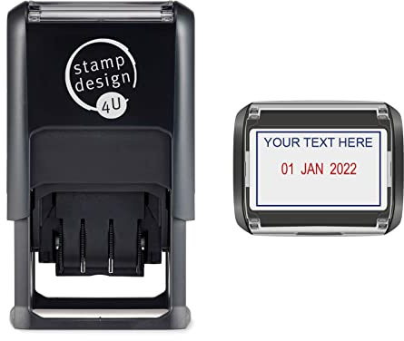 Personalised SD4U Self Inking Word and Date Stamp - Wording at Top of Date in Blue Ink, Date in Red Ink