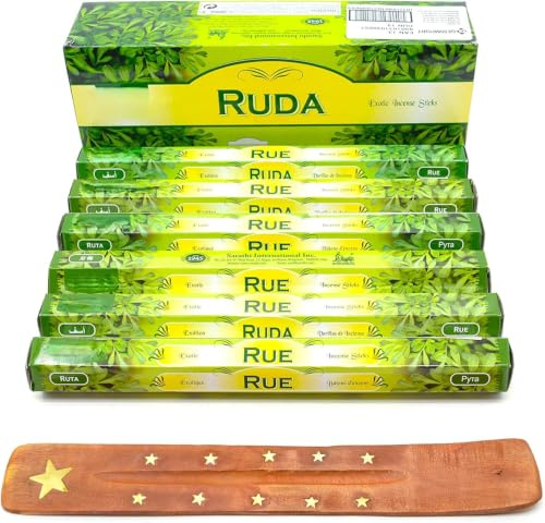 120 Bastoncini di incenso ruta pianta (Rue Plant Route Graveolens) arrugginiti bastoncini di incenso alla fragranza domestica Joss Sticks con posacenere collettore di ceneri