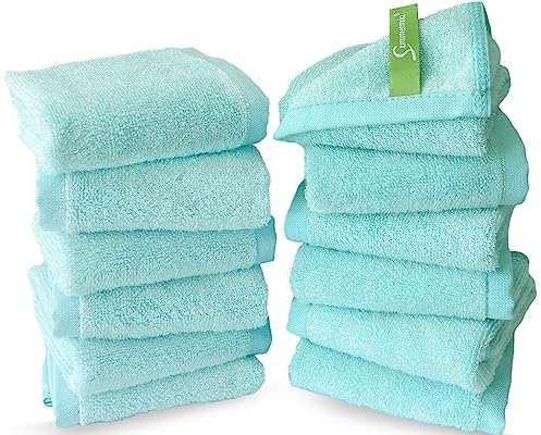 SUMMERMIA Débarbouillettes en Bambou - Débarbouillettes Douces pour Votre Serviette de Visage, débarbouillettes pour Votre Corps (Bleu Sarcelle) Lot de 12-13 x 13