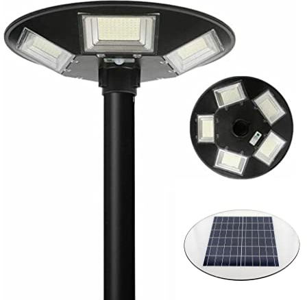 FARO LAMPIONE STRADALE CON PANNELLO SOLARE 250W LUCE FREDDA, FARO PER ESTERNI UFO CON SENSORE DI MOVIMENTO CON TELECOMANDO, ILLUMINAZIONE ESTERNO PER GIARDINO, CORTILE - DISCORAMA® (250)